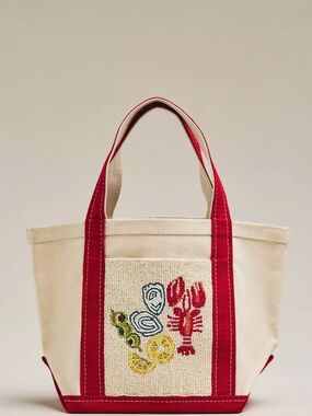 Celandine 'Hartley' Beaded Canvas Tote in Oyster & Lobster (NWT)
